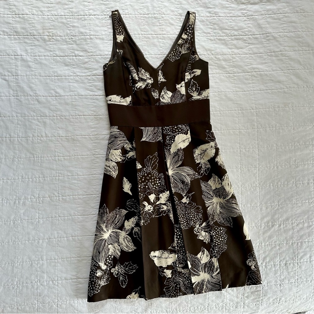 Brown Ann Taylor Floral V-Neck Dress
